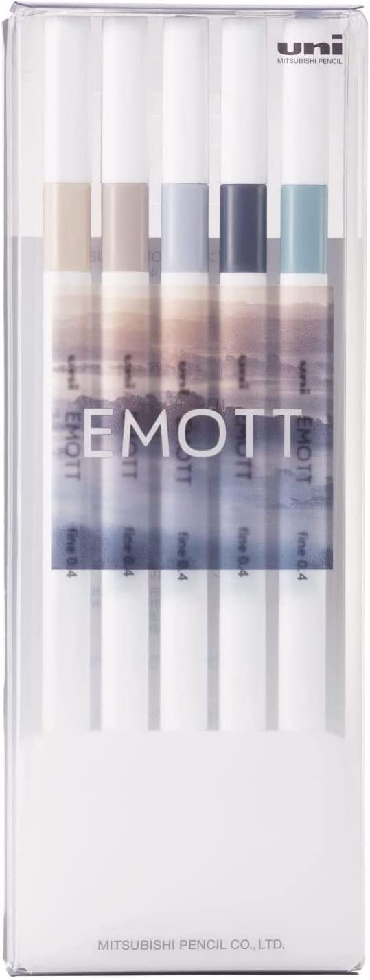 日本三菱 Uni 耐水性簽字筆 EMOTT 5色組 附筆座